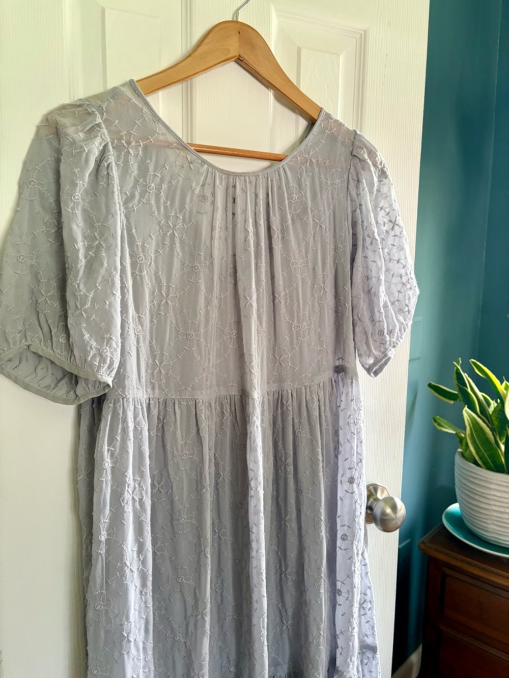 Zara Light Blue Tiered Lace Midi Dress - Women's